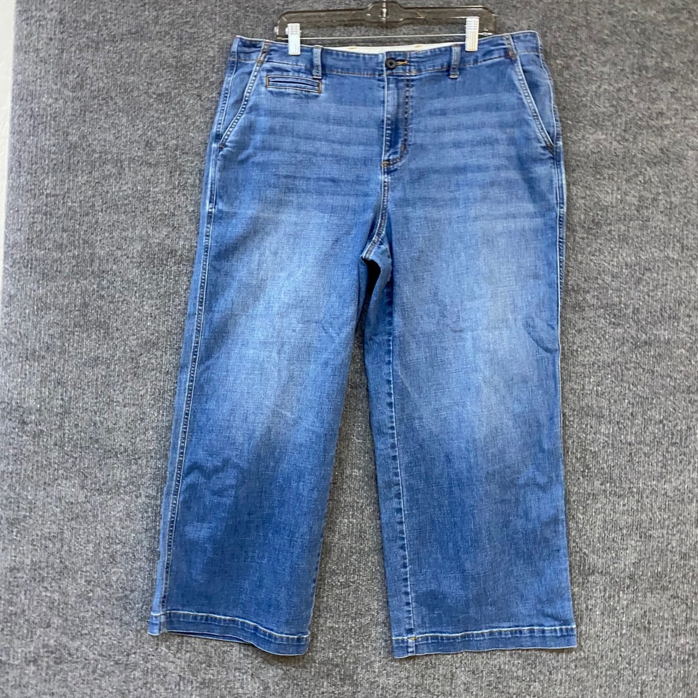 Lands End Womens 18 Wide Leg Crop Jeans Medium Wash Stretch Denim 547033